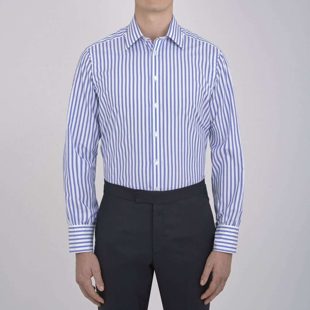 Blue and White Candy Stripe Shirt with T&A Collar and 3-Button Cuffs