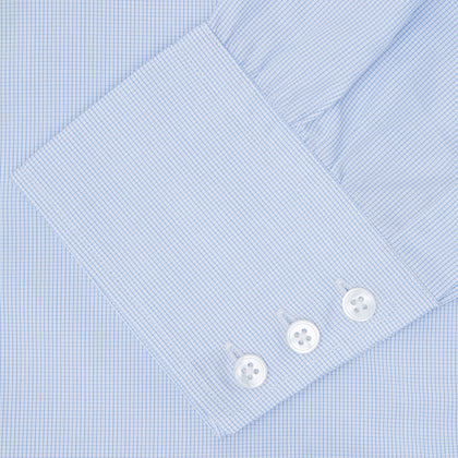Light Blue Fine Check Shirt with T&A Collar and 3-Button Cuffs Image 5
