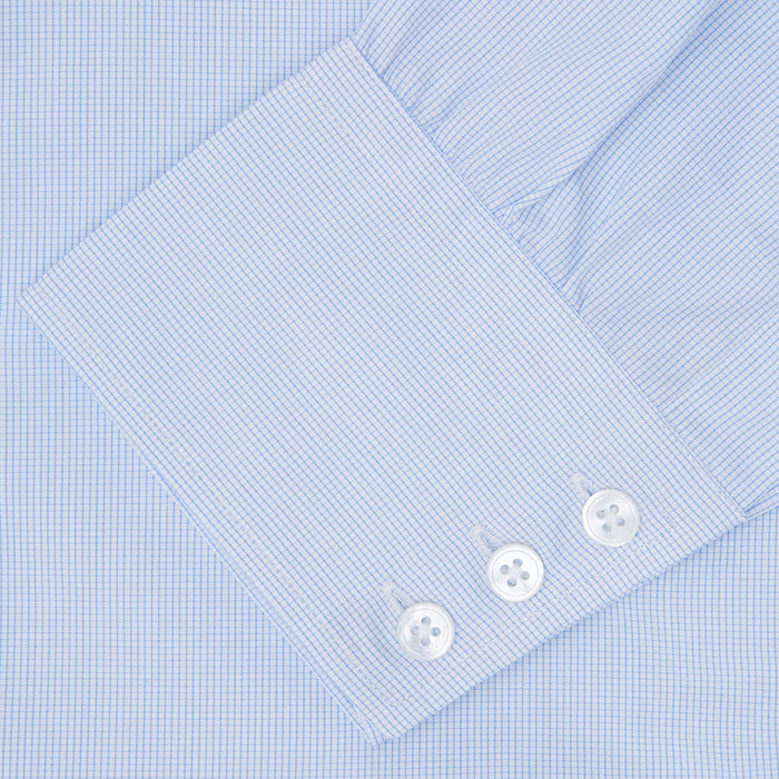 Light Blue Fine Check Shirt with T&A Collar and 3-Button Cuffs Image 5