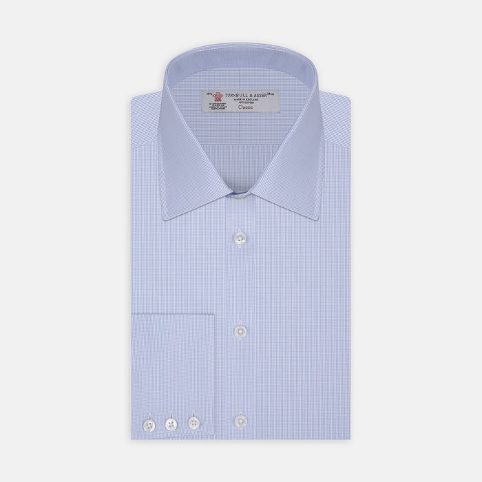 Light Blue Fine Check Shirt with T&A Collar and 3-Button Cuffs