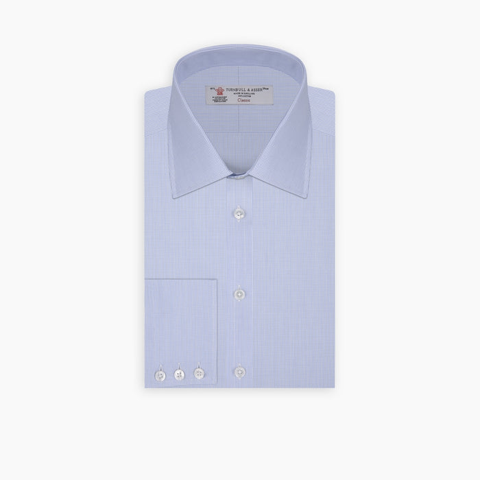 Light Blue Fine Check Shirt with T&A Collar and 3-Button Cuffs Image 6