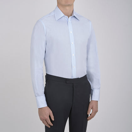 Light Blue Fine Check Shirt with T&A Collar and 3-Button Cuffs Image 1