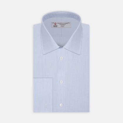 Light Blue Fine Check Shirt with T&A Collar and Double Cuffs
