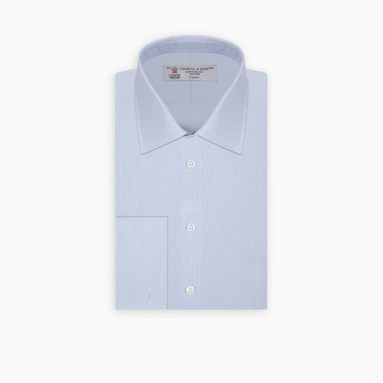 Light Blue Fine Check Shirt with T&A Collar and Double Cuffs Image 6