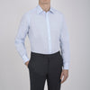 View 2 of product Turnbull & Asser’s Light Blue Fine Check Shirt features a T&A collar, double cuffs, and a subtle checked cotton pattern, neatly displayed on a white background for a classic smart look.