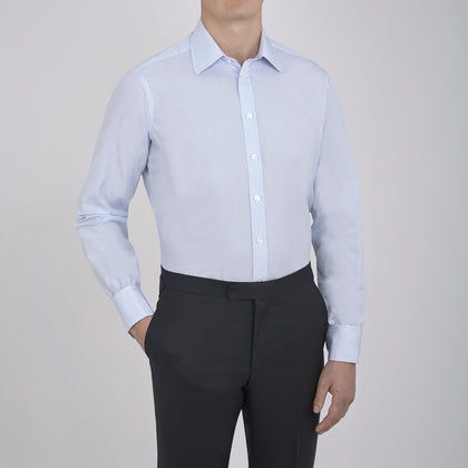Light Blue Fine Check Shirt with T&A Collar and Double Cuffs
