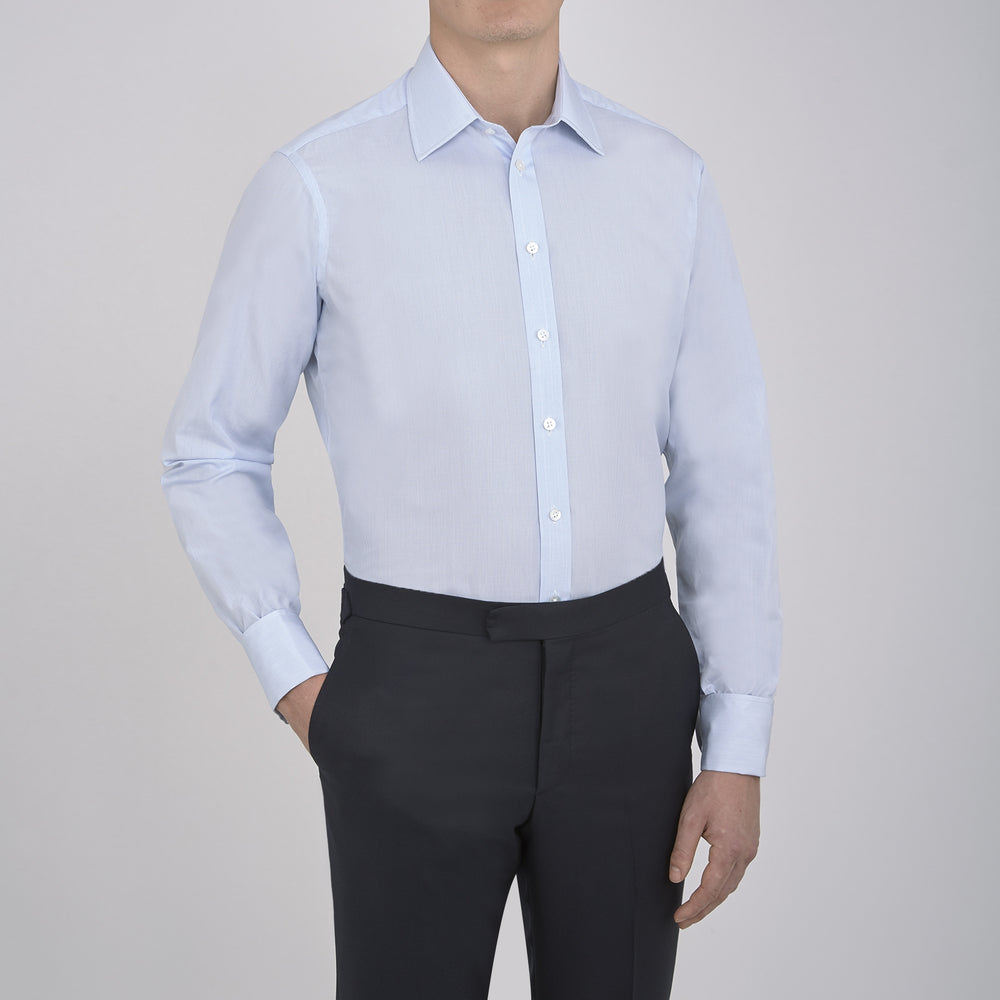 Light Blue Fine Check Shirt with T&A Collar and Double Cuffs