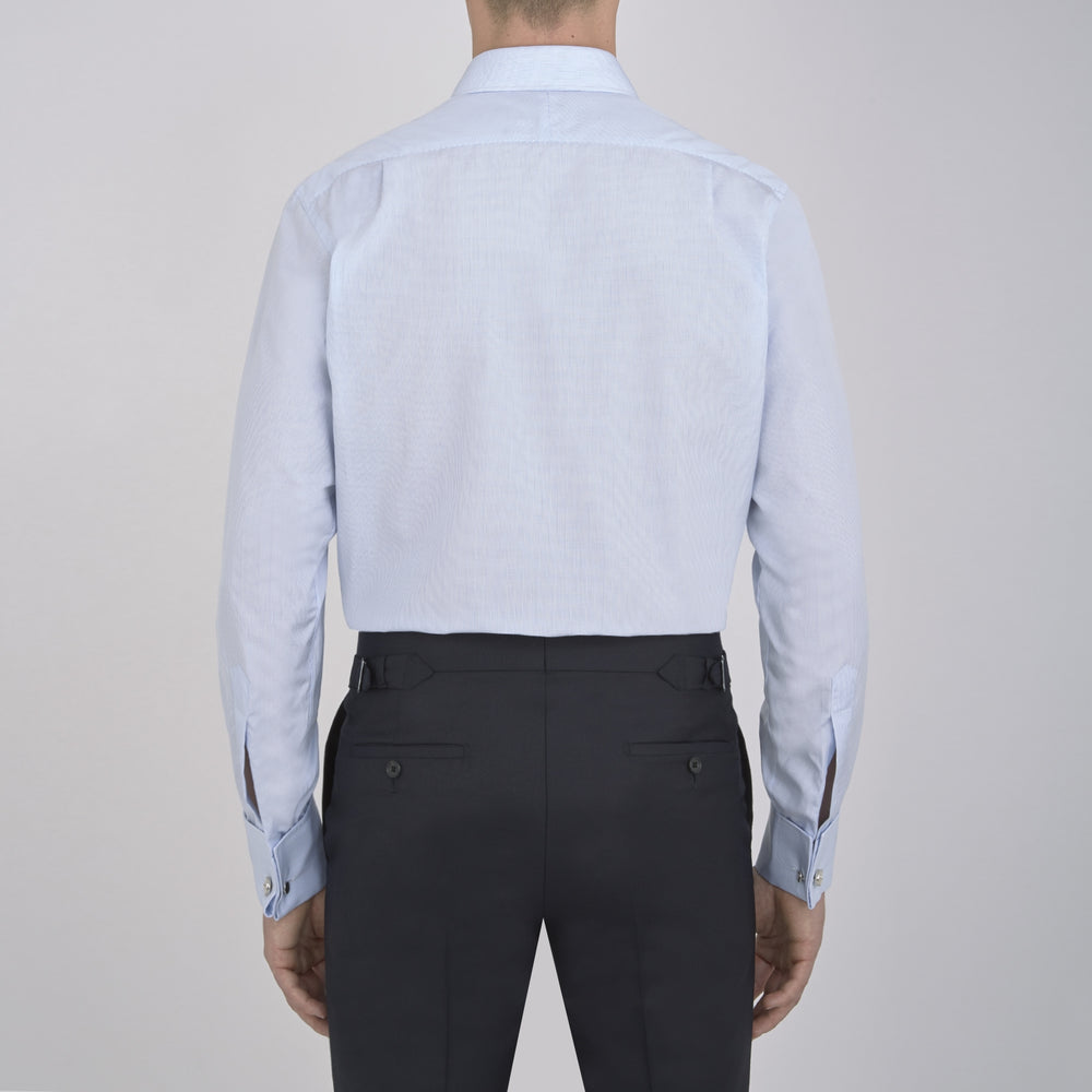 Light Blue Fine Check Shirt with T&A Collar and Double Cuffs