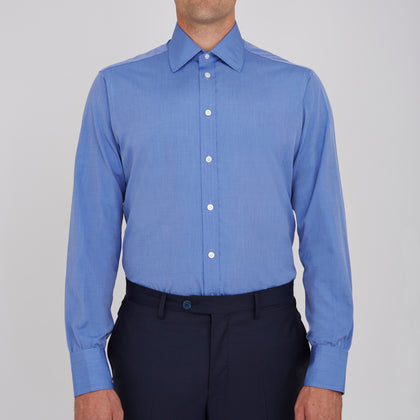 Dark Blue End-On-End Shirt with T&A Collar and 3-Button Cuffs