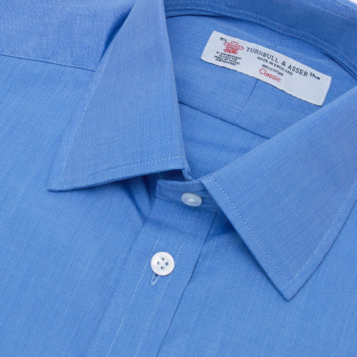 Dark Blue End-on-End Shirt with T&A Collar and Double Cuffs Image 4