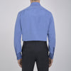 View 3 of product A neatly folded, dark blue end-on-end men's dress shirt by Turnbull & Asser, featuring a T&A collar and double cuffs, is displayed against a plain white background.