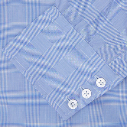 Blue Prince of Wales Check Shirt with T&A Collar and 3-Button Cuffs Image 5