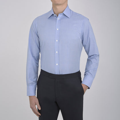 Blue Prince of Wales Check Shirt with T&A Collar and 3-Button Cuffs