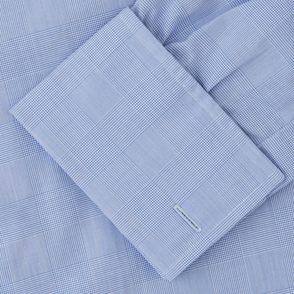 Blue Prince of Wales Check Shirt with T&A Collar and Double Cuffs Image 5