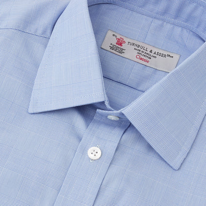 Blue Prince of Wales Check Shirt with T&A Collar and Double Cuffs Image 4