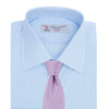 View 4 of product The Sky Blue Micro-Check Cotton Shirt by Turnbull & Asser features a T&A collar and 3-button cuffs, offering a refined take on classic British style. The shirt is neatly folded, showcasing its signature elegance against a white background.