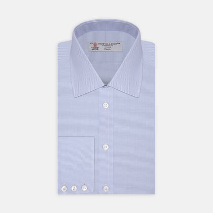 Sky Blue Micro-Check Cotton Shirt with T&A Collar and 3-Button Cuffs
