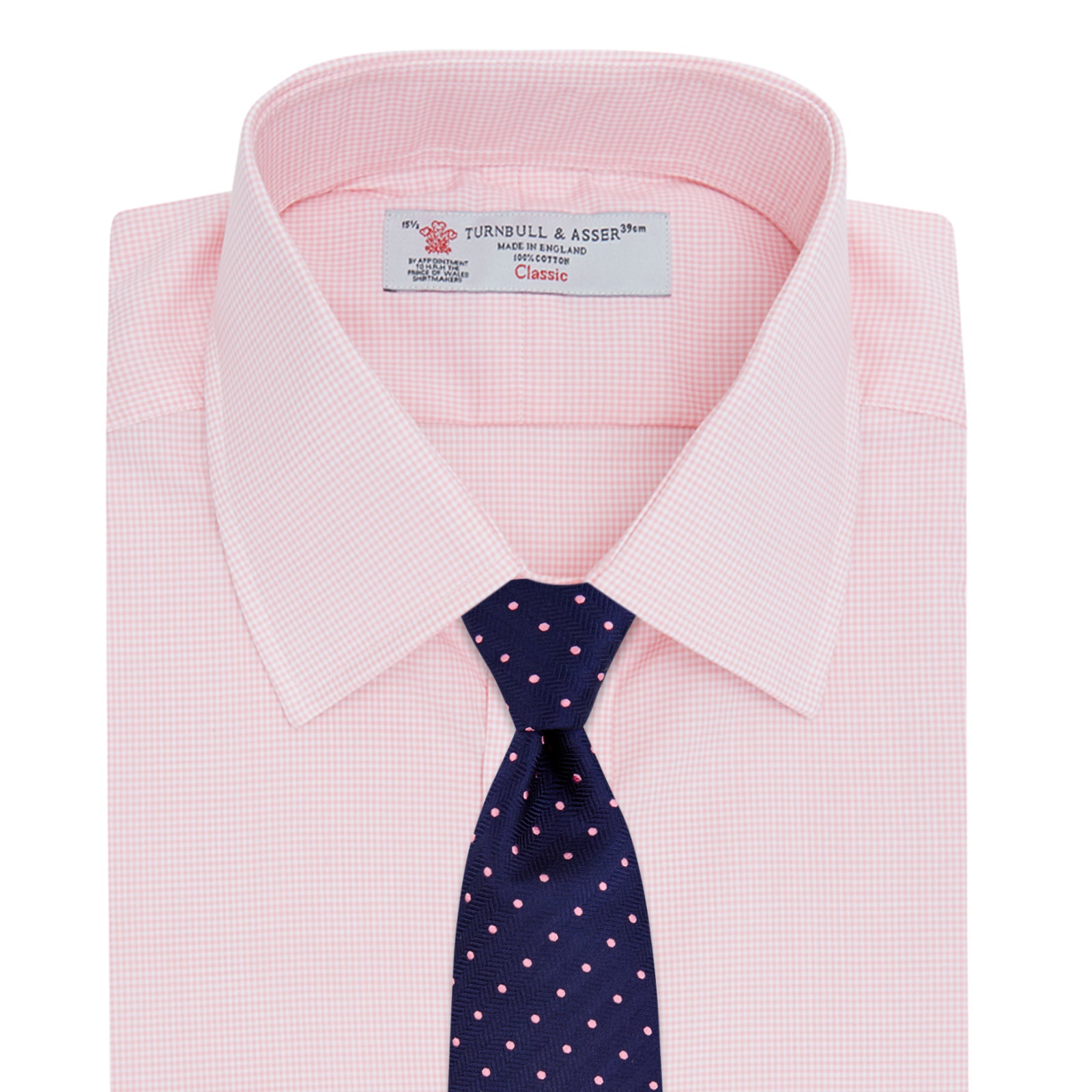 Image 4 of product Pink Micro-Check Cotton Shirt with T&A Collar and 3-Button Cuffs