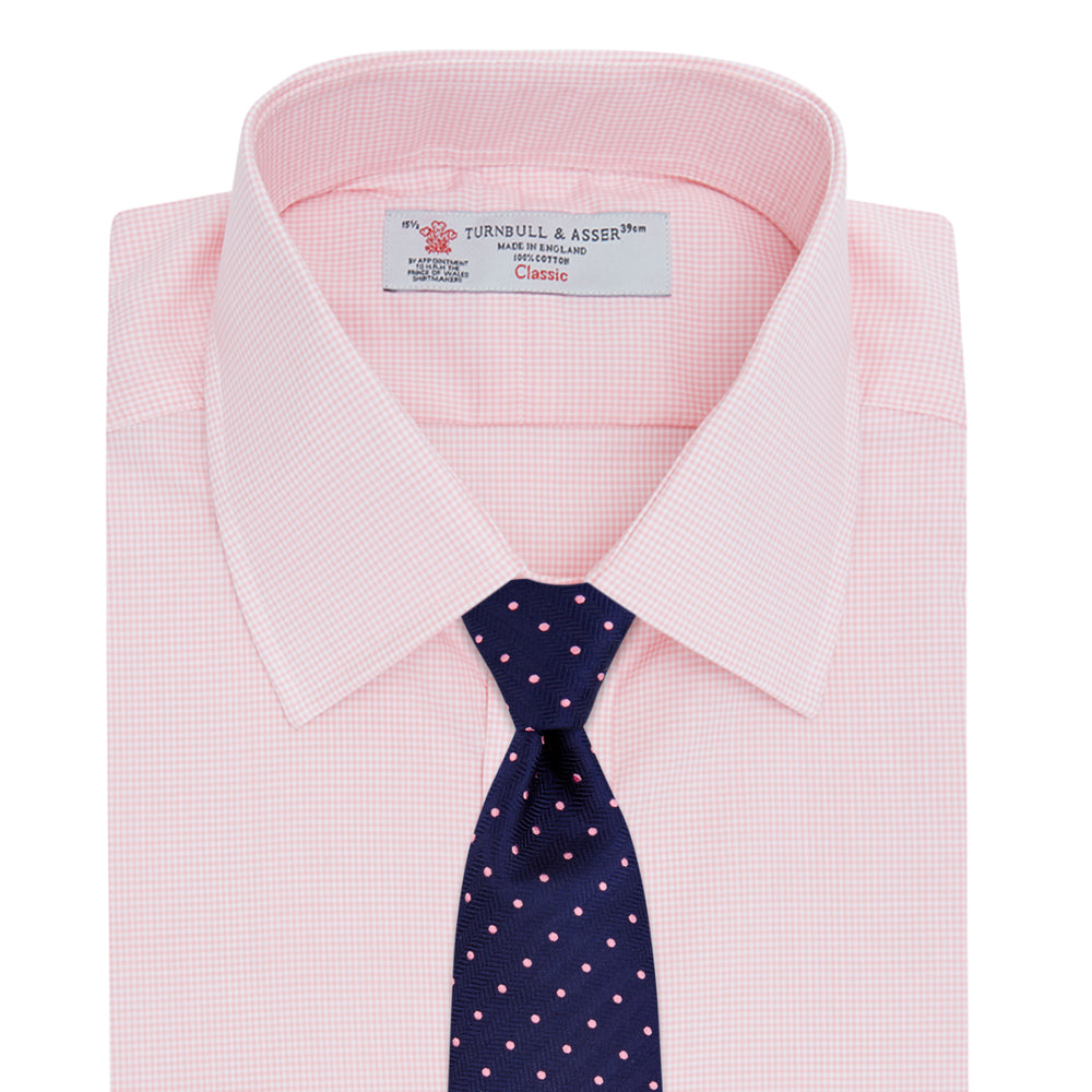 Pink Micro-Check Cotton Shirt with T&A Collar and 3-Button Cuffs