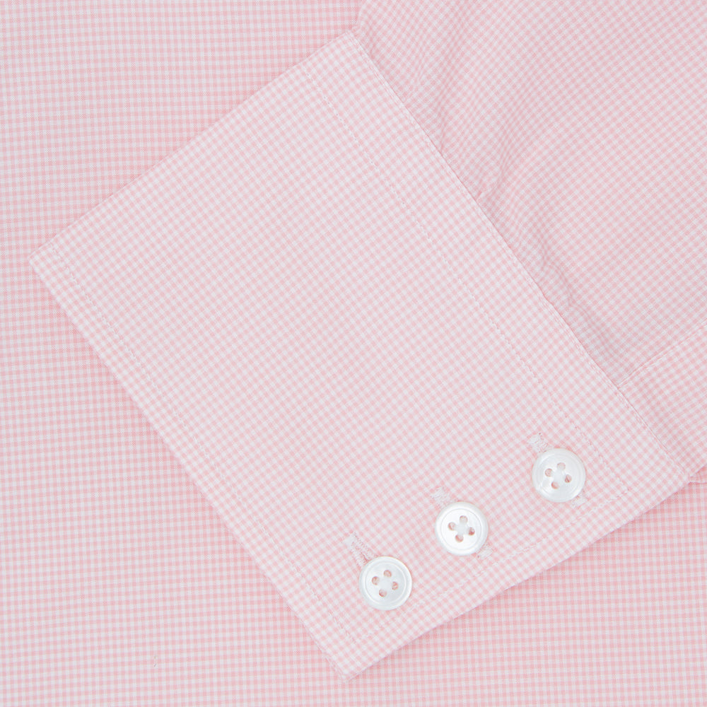 Pink Micro-Check Cotton Shirt with T&A Collar and 3-Button Cuffs