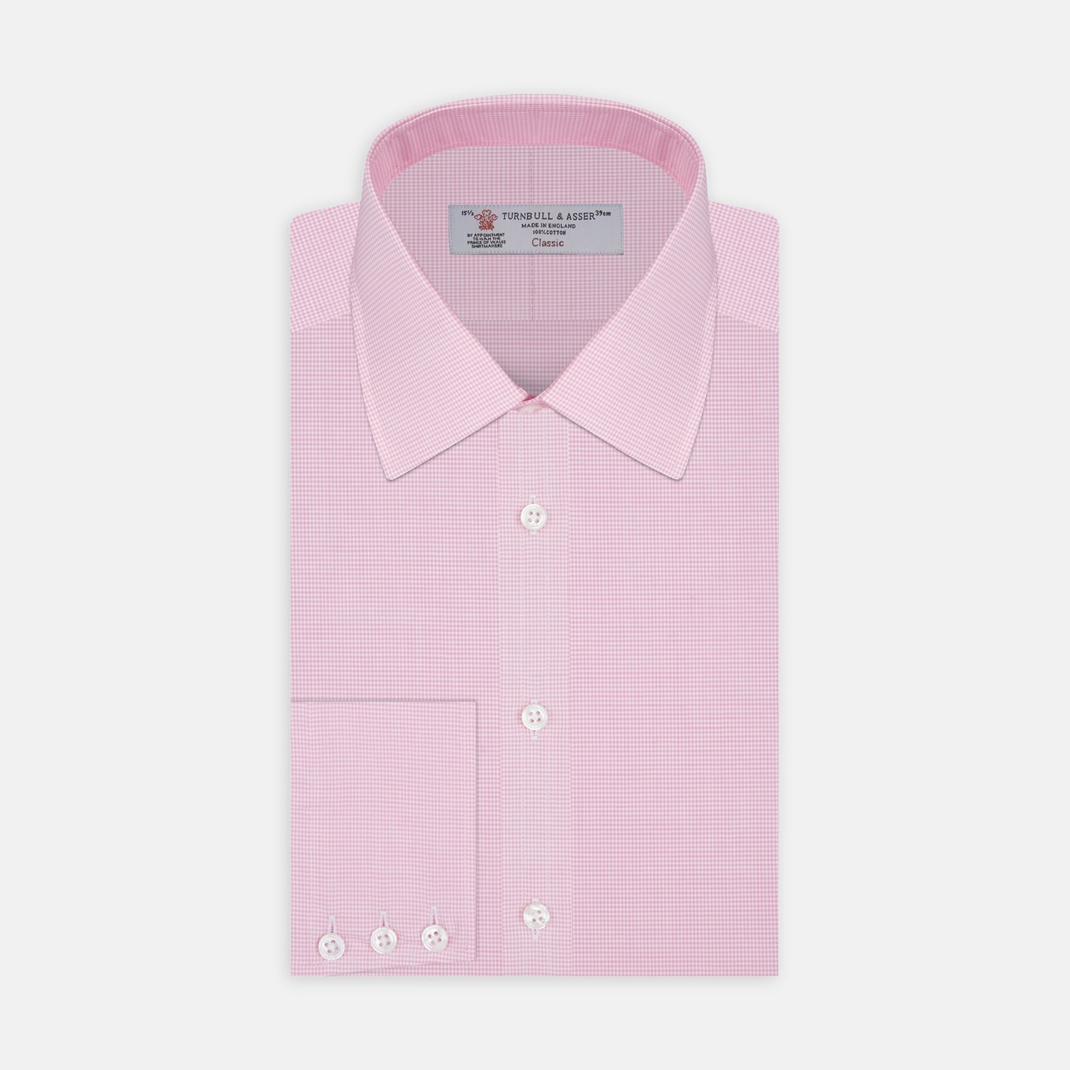 Image 1 of product Pink Micro-Check Cotton Shirt with T&A Collar and 3-Button Cuffs