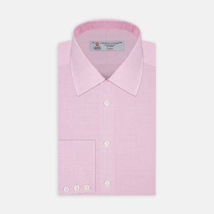 Pink Micro-Check Cotton Shirt with T&A Collar and 3-Button Cuffs
