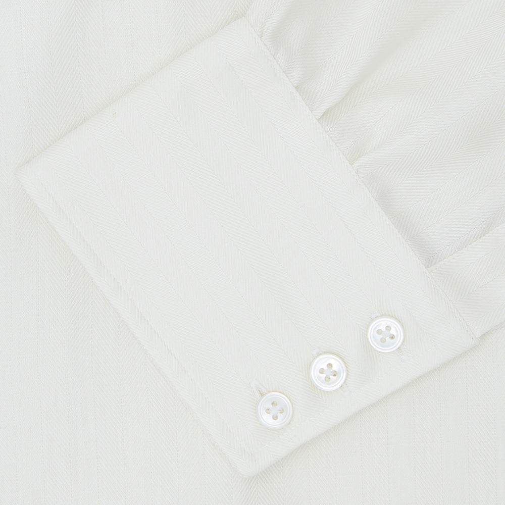 Cream Herringbone Superfine Cotton Shirt with T&A Collar and 3-Button Cuffs
