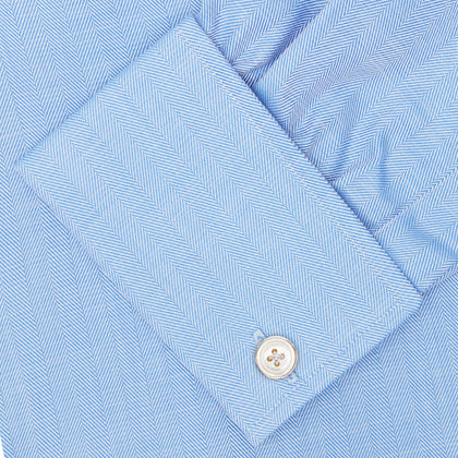 Blue Herringbone Superfine Cotton Shirt with T&A Collar and Double Cuffs Image 5