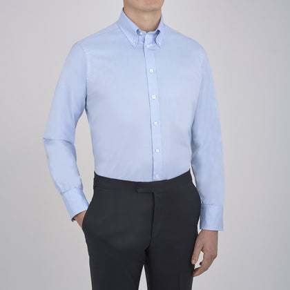 Light Blue Royal Oxford Cotton Shirt with Button-Down Collar and 3-Button Cuffs
