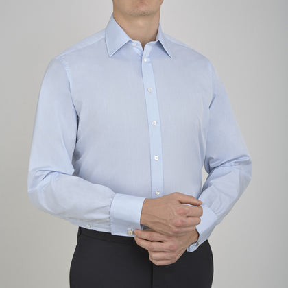 Blue West Indian Sea Island Cotton Shirt with T&A Collar and Double Cuffs