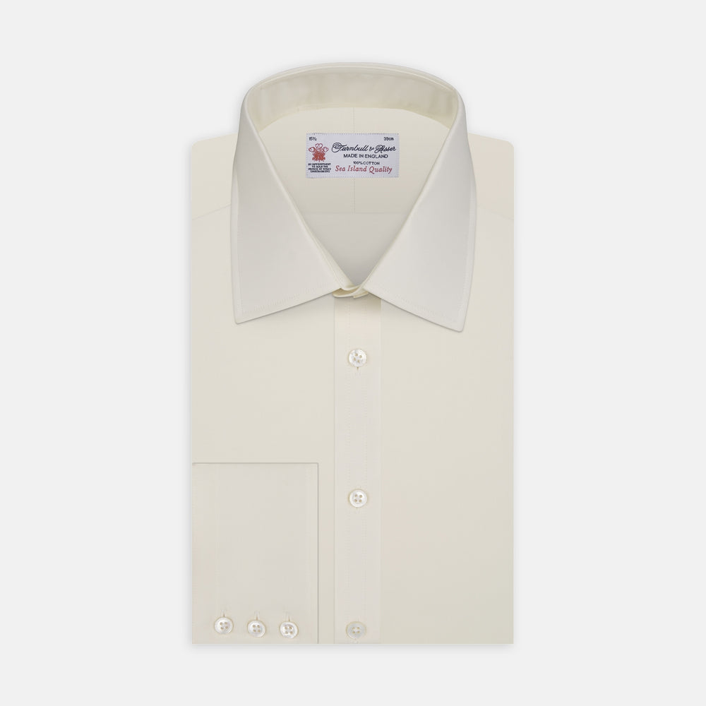 Cream Sea Island Quality Cotton Shirt with T&A Collar and 3-Button Cuffs