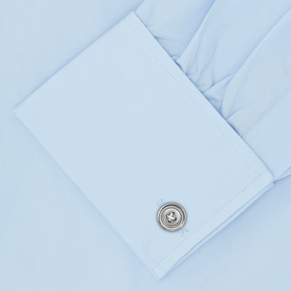 Light Blue Sea Island Quality Cotton Shirt with T&A Collar and Double Cuffs Image 5