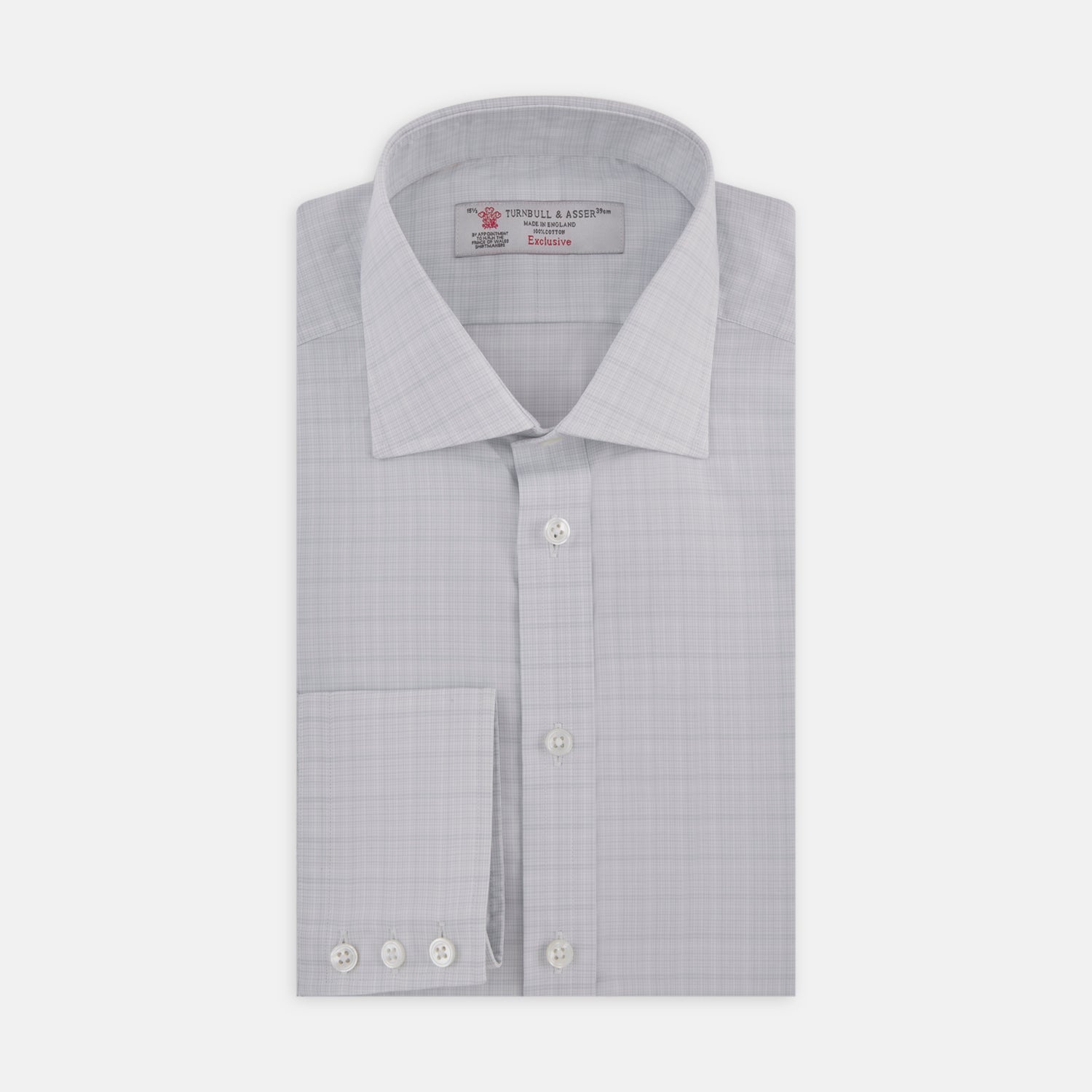 Grey Micro Multi Check Shirt with Regent Collar and Button Cuffs