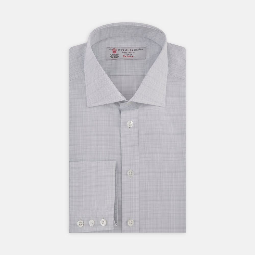 Grey Micro Multi Check Shirt with Regent Collar and Button Cuffs