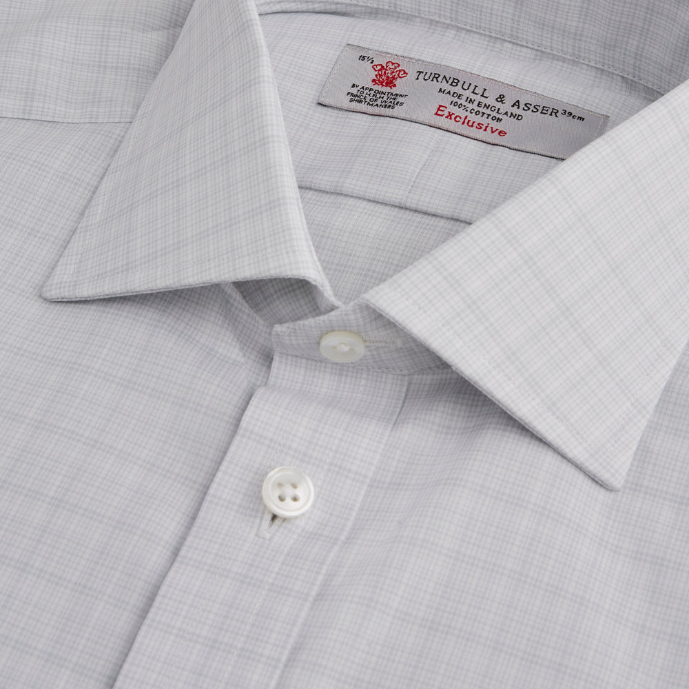 Grey Micro Multi Check Shirt with Regent Collar and Button Cuffs