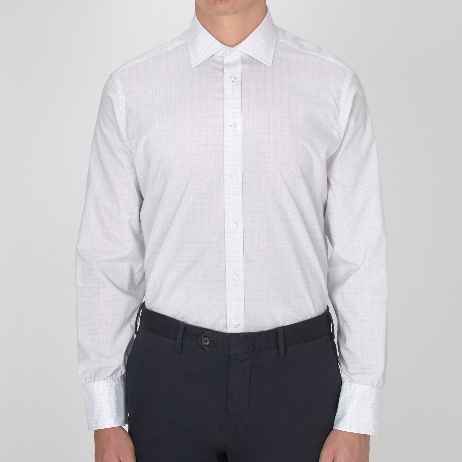 Grey Micro Multi Check Shirt with Regent Collar and Button Cuffs