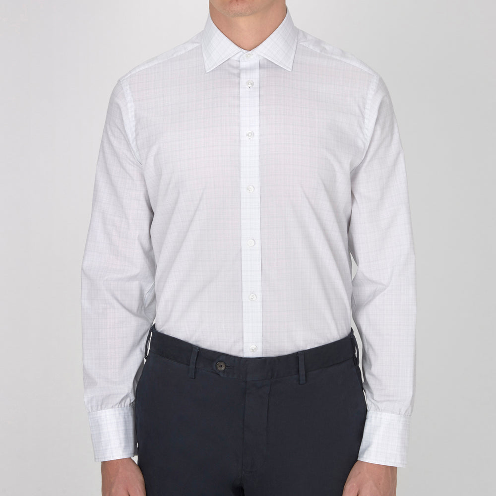 Grey Micro Multi Check Shirt with Regent Collar and Button Cuffs