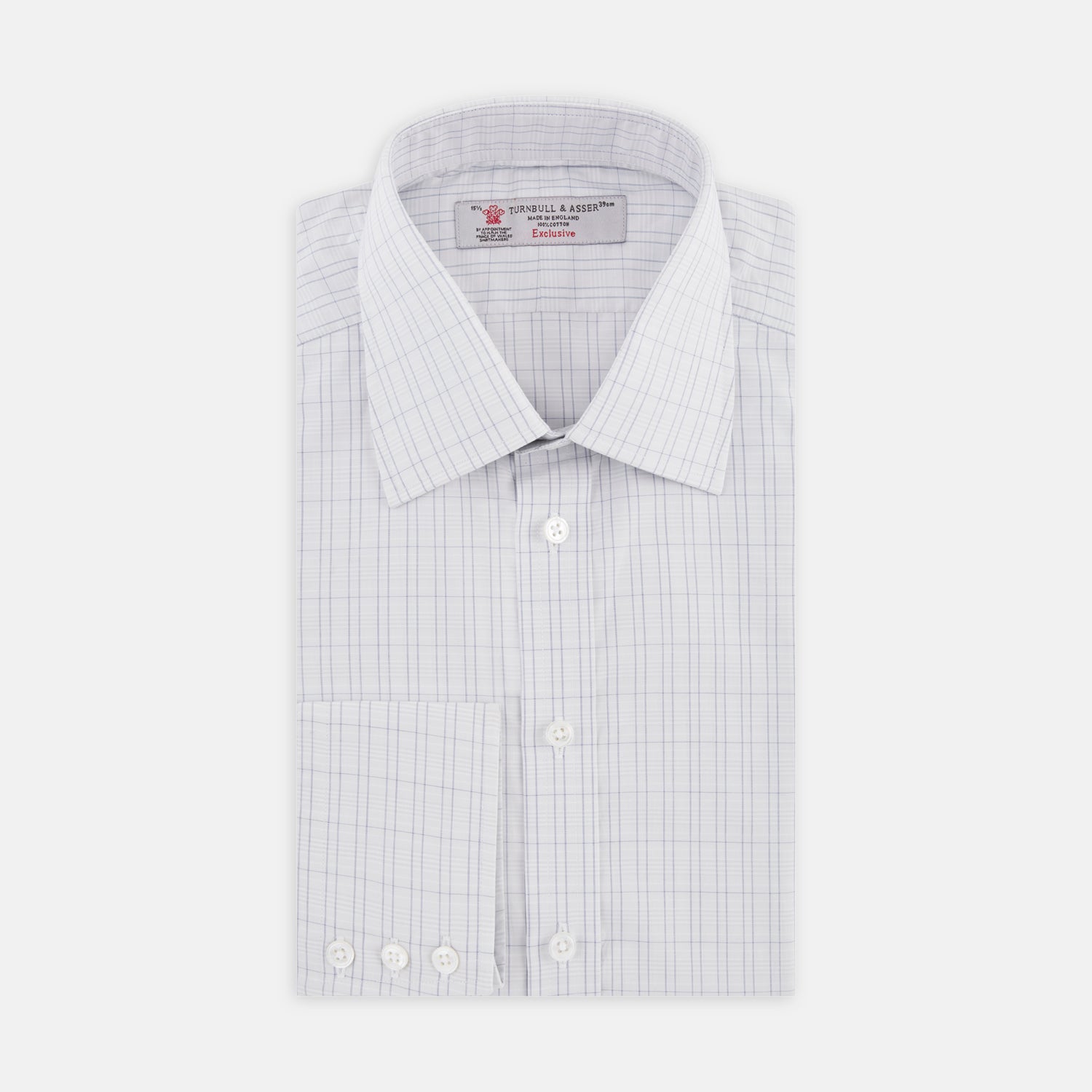 Grey Rectangle Check Shirt with T&A Collar and Button Cuffs