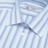 Turquoise and Navy Two Tone Stripe Shirt with T&A Collar and Button Cuffs