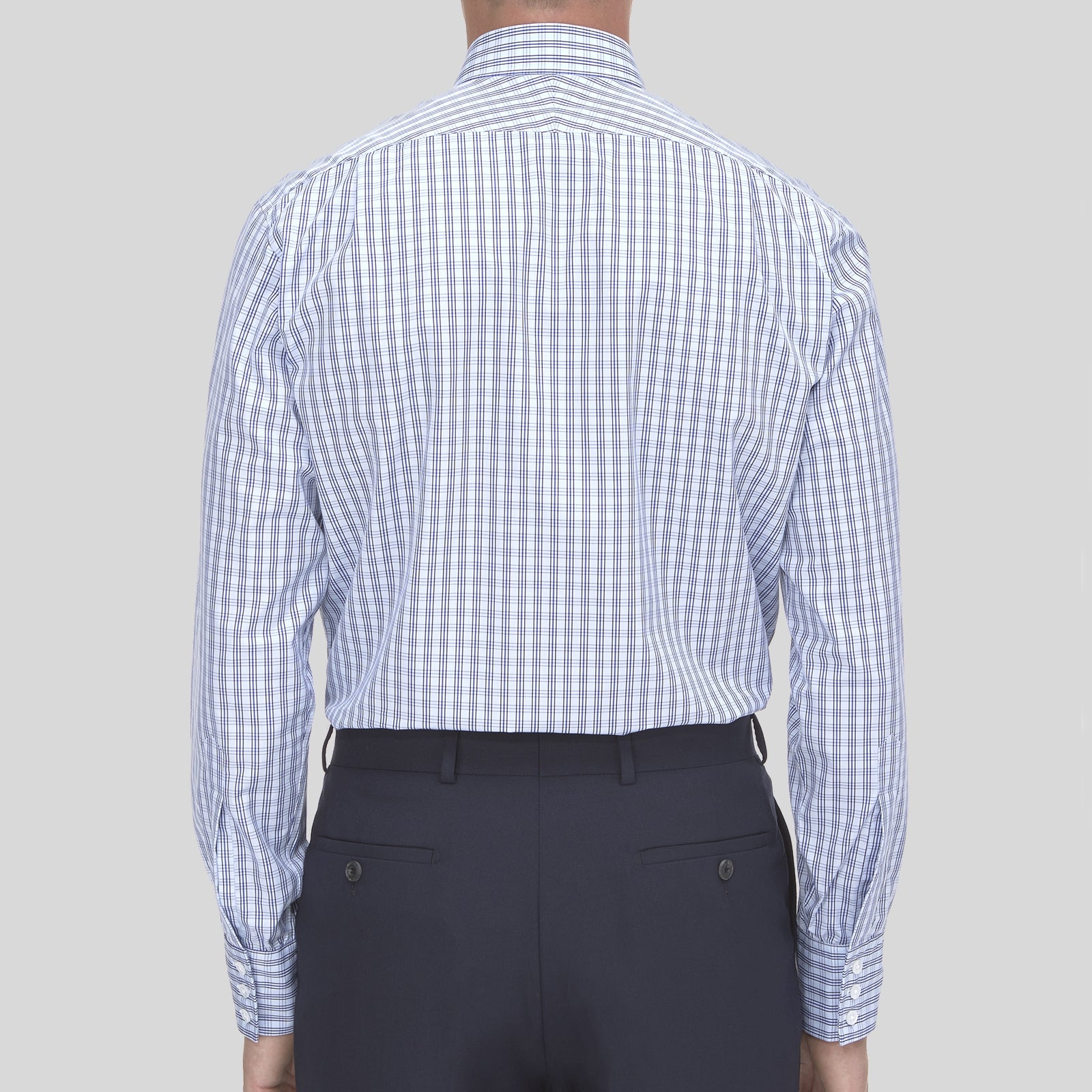 Dark Grey and Navy Triple Check Shirt with T&A Collar and Button Cuffs