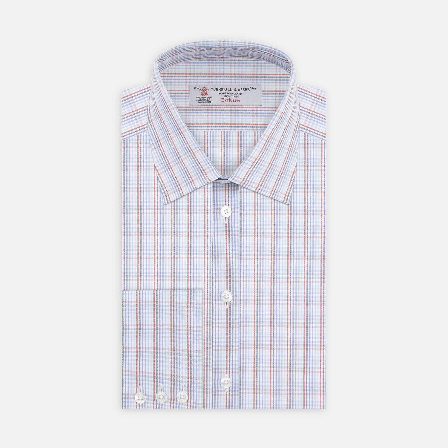 Blue and Red Multifade Check Shirt with T&A Collar and Button Cuffs