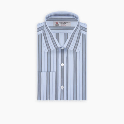 Grey, Turquoise and Sky Blue Mixed Stripe Shirt with T&A Collar and Double Cuffs Image 4