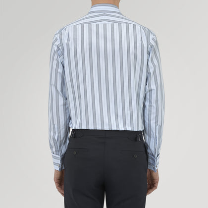 Grey, Turquoise and Sky Blue Mixed Stripe Shirt with T&A Collar and Double Cuffs Image 2