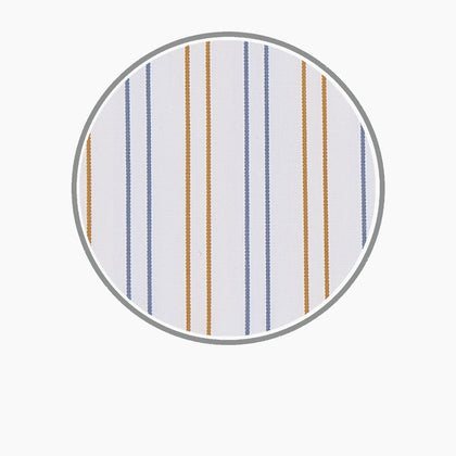 White, Gold and Blue Double Stripe Cotton Fabric Image 2