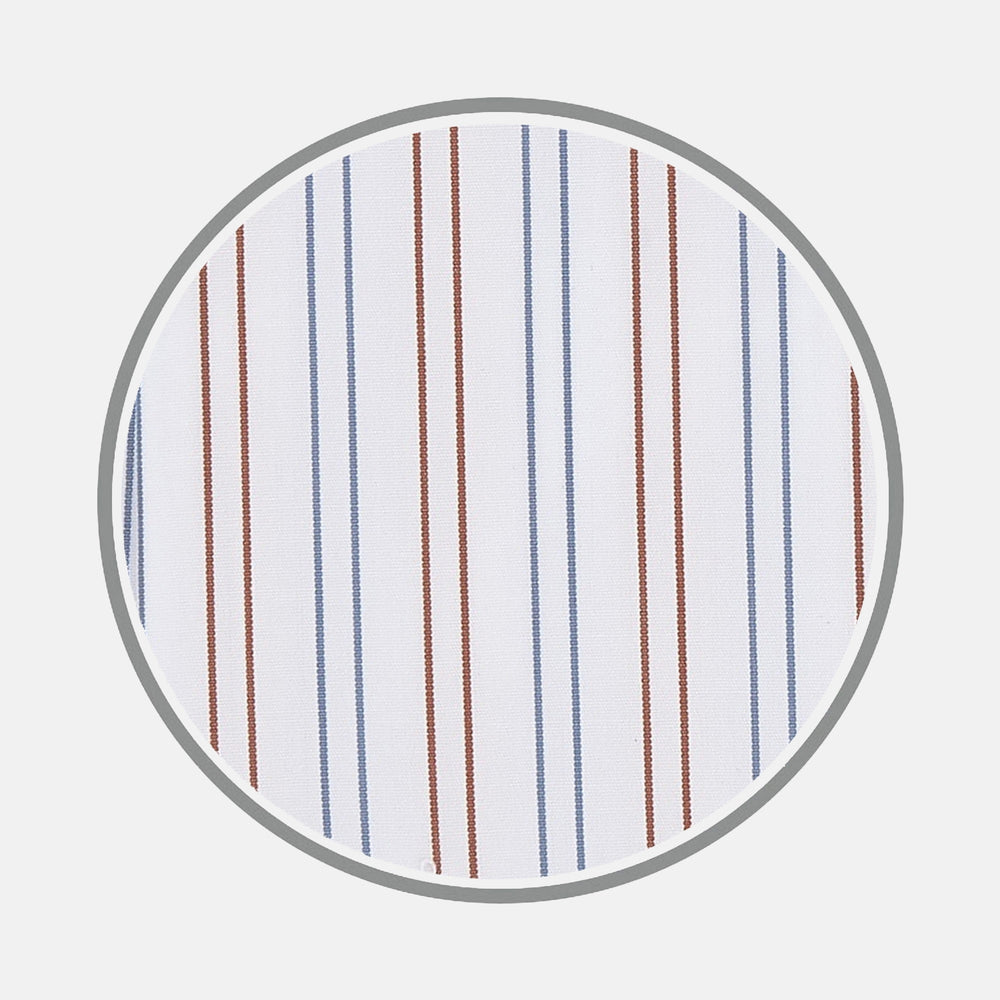White, Brown and Blue Double Stripe Cotton Fabric