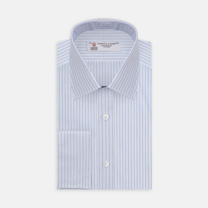 Navy and Light Blue Supraluxe Stripe Shirt with T&A Collar and Double Cuffs