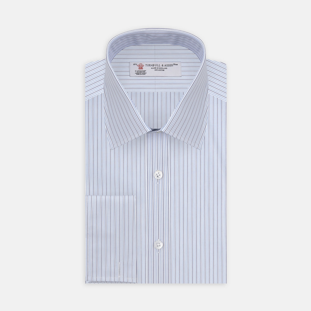 Navy and Light Blue Supraluxe Stripe Shirt with T&A Collar and Double Cuffs