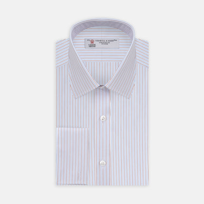 Red and Navy Supraluxe Stripe Shirt with T&A Collar and Double Cuffs