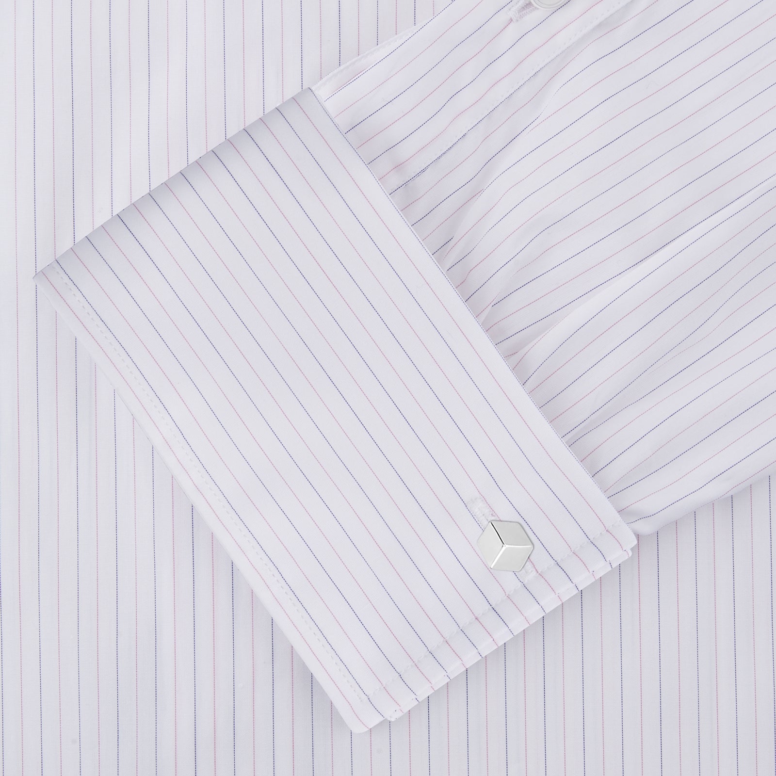 Light Blue and Navy Hairline Stripe Sea Island Quality Cotton Shirt with T&A Collar and Double Cuffs
