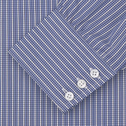 Navy Rich Check Shirt with T&A Collar and 3-Button Cuffs Image 1
